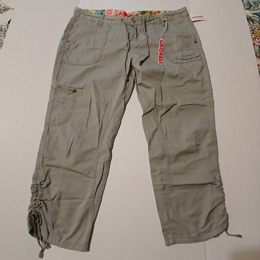 UNIONBAY Juniors 15 Gray Capri Pants Camelia Canvas Cotton Zip Pockets C289 NWT